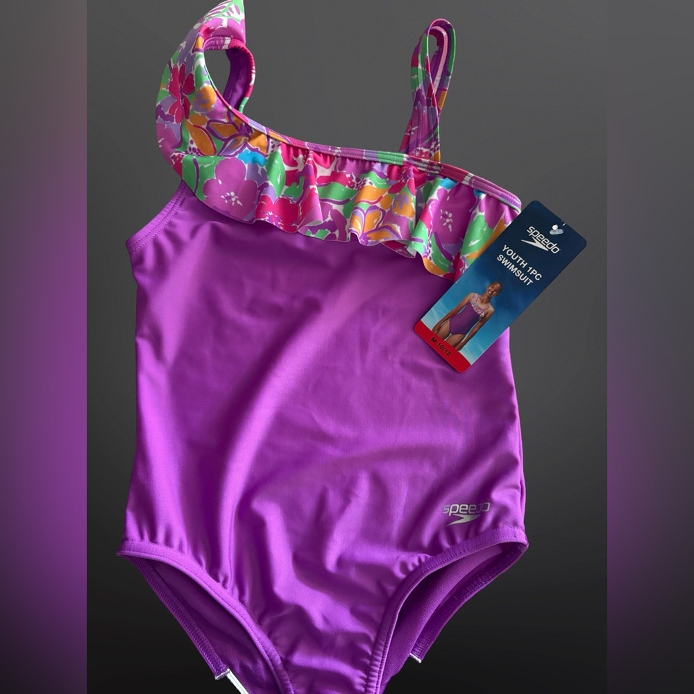 Kids Speedo One-Shoulder Swimsuit - Purple Size Medium